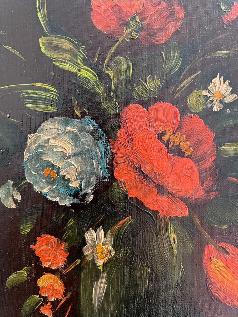 Vintage Original Floral Oil Painting Dark Moody Chiaroscuro Still Life 8"x10" - Picture 4 of 10